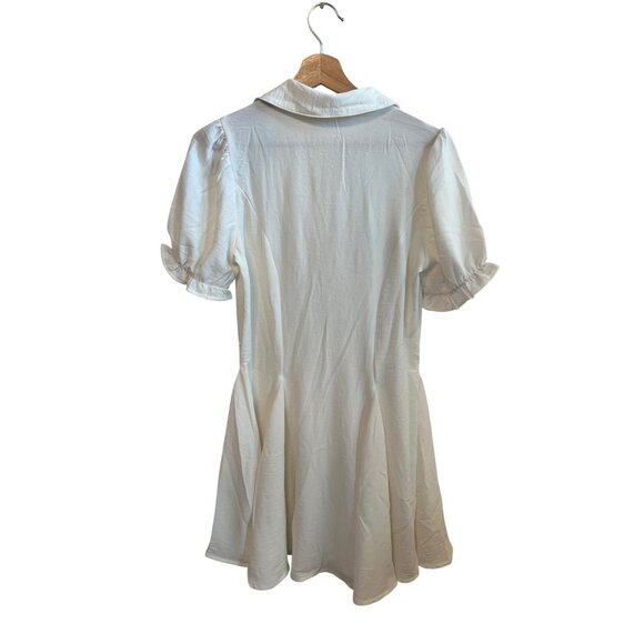 Hint Of Blush White Button-Up Short Sleeve Pleated Mini Dress Women's Size M - Picture 5 of 5